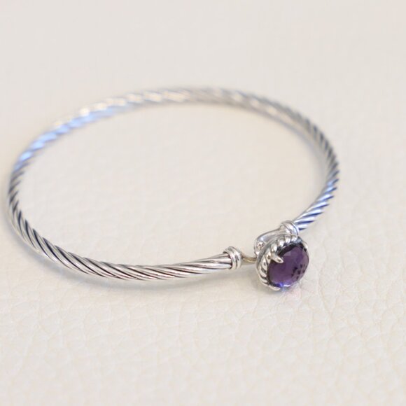 David Yurman Sterling Silver 3mm Chatelaine Bracelet with Amethyst size Medium - Picture 3 of 7